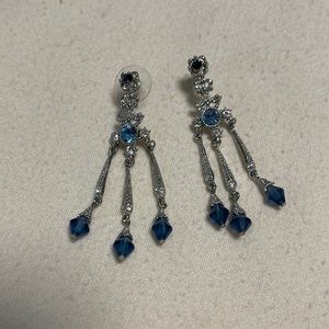 Blue stones, rhinestones, and silver earrings*